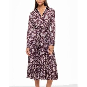 Derek Lam Collective Floral Shirt Dress Midi Burgundy Purple XS / 2 Retail $430